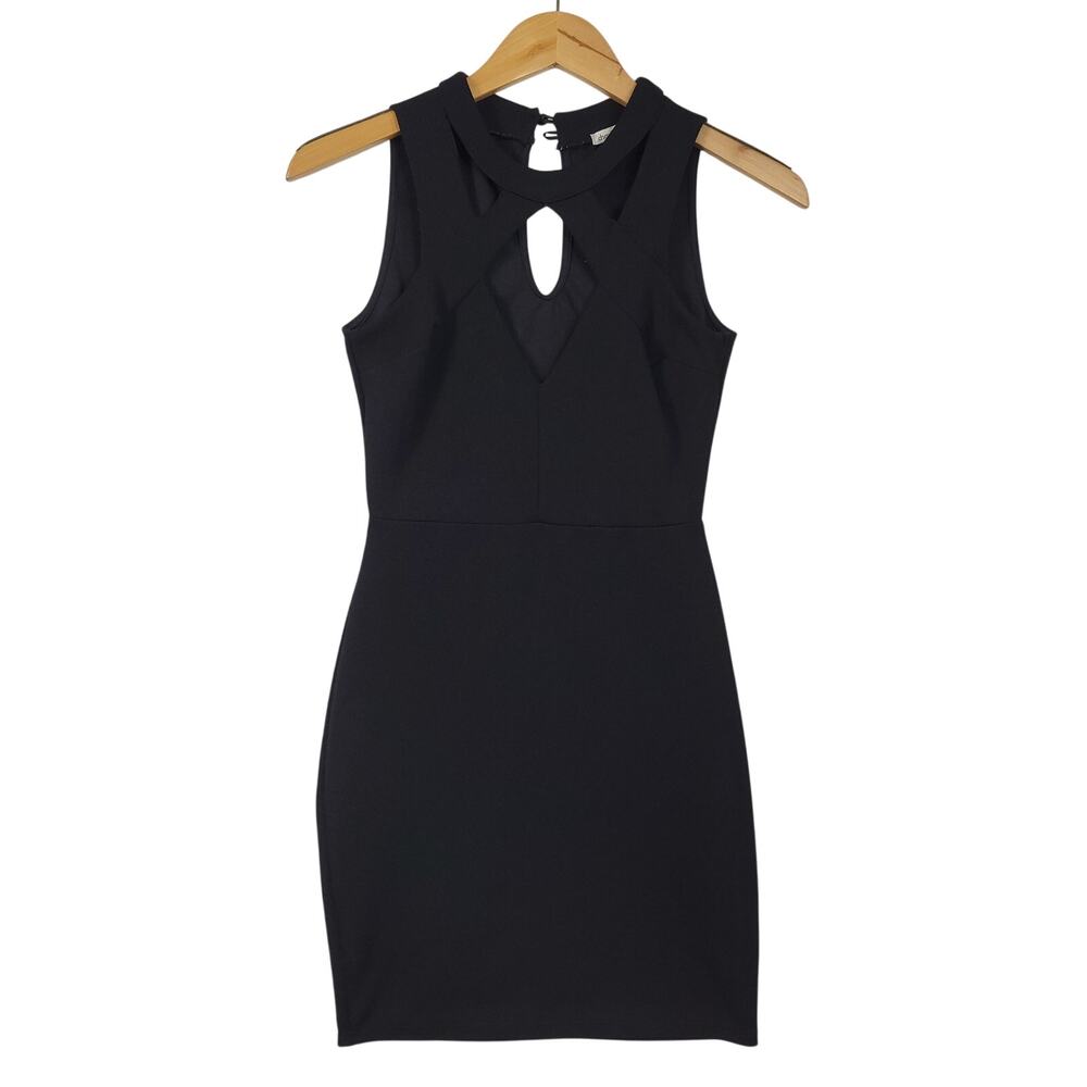 Charlotte Russe Little Black Mini Dress Bodycon with Neck Detail Size S